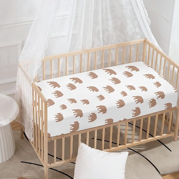 Cute Brown Bear Fitted Crib Sheet Bears Print Baby Crib Sheet Fit Standard Crib and Toddler Mattress,Crib Mattress Sheets for Boys Girls 28"x52"