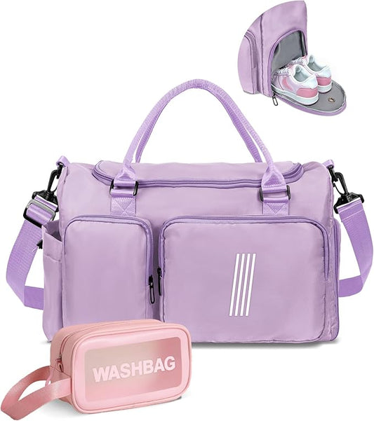 Elilier Gifts Teen Girl Gift, Initial Travel Duffle Bag, Duffel Bags, Personalized Weekender bags, Lilac purple-I