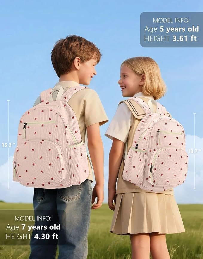 atgark Corduroy Kids Backpack for Girls, Girls Backpack 5-9, Kindergarten Elementary School Bookbag for Girl 15.3" H Fit Folder