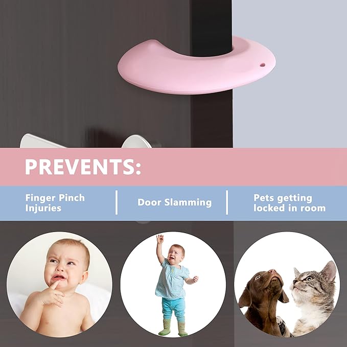 Neobay Door Pinch Guard and Door Slam Stopper, Durable Silicone Door Finger Pinch Guard, Prevents Slamming on Even Heavy Doors, Non-Toxic & Pet Friendly, 4 Packs Pink.
