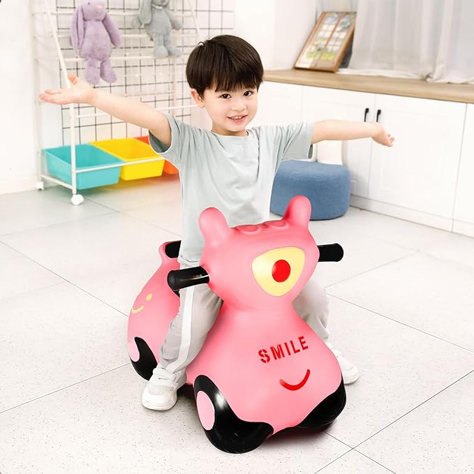 INPANY Kids Bouncy Car Hopper Toys, Toddlers Ride on Car, Inflatable Hopping Toys, Bouncing Buddies, Rubber Bouncer, Outdoor Indoor Birthday Gifts Toy for 2 3 4 Yr Girl Boy (Pink)
