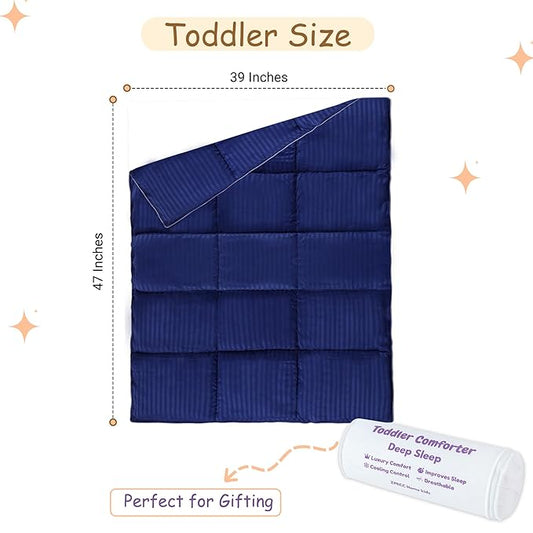 ZPECC Toddler Down Alternative Comforter, 39x47 Hypoallergenic Baby Blanket Quilt, Soft Breathable Lightweight All Season Kids Duvet Insert for Crib Stroller Cot Daycare, Blue Stripe
