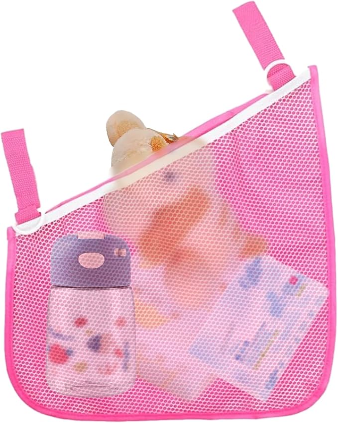 Peixiong 2 Pack Side Sling Cargo Stroller Net, Universal Stroller Organizer Bag, Non-Slip and Adjustable Straps Storage Mesh Cargo Net for Stroller Storage (Pink)