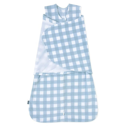HALO Micro-Fleece Sleepsack Swaddle, 3-Way Adjustable Swaddle Blanket for Newborn and Infants, TOG 3.0 for Cold Climates, Hip Healthy, Gingham Blue, Small, 3-6 Months