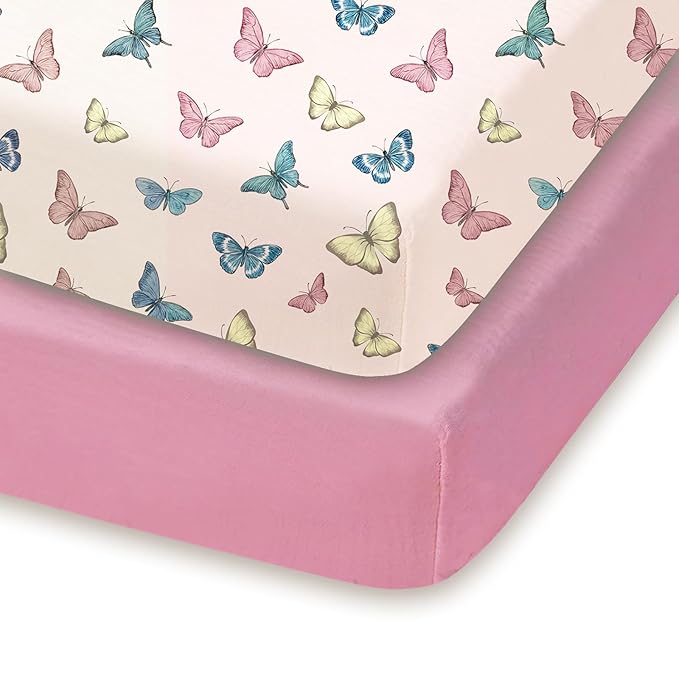 Pack and Play Sheets Fitted, Mini Crib Sheets 2-Pack for Pack N Play Mattress, Stretchy Playard Sheet, Soft and Breathable