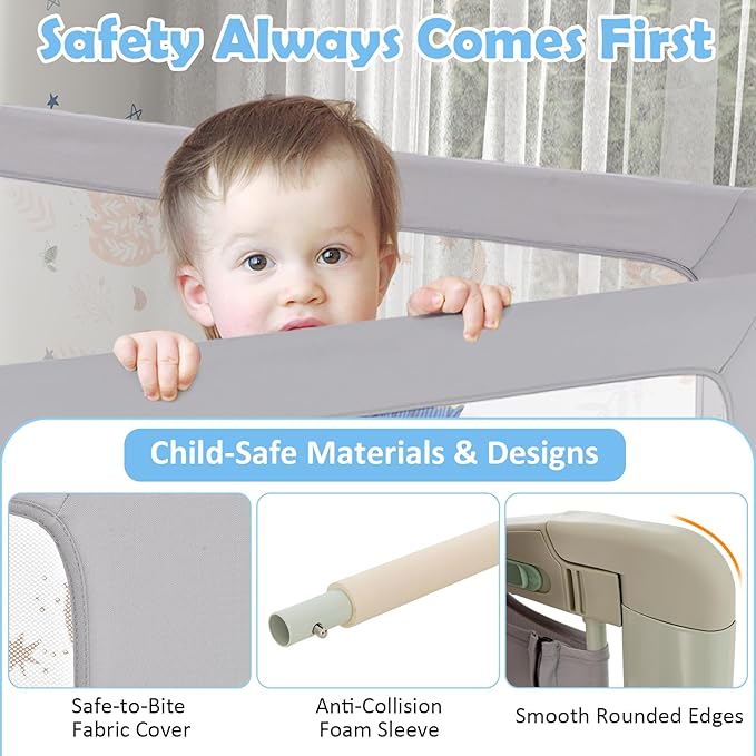 BABY JOY Bed Rail for Toddlers, 79" Vertical Lifting Extra Long Infants Safety Side Rails with Double Lock, Foldable Baby Bed Rail Guard for Twin Double Full Size Queen King Bed Mattress (Gray)