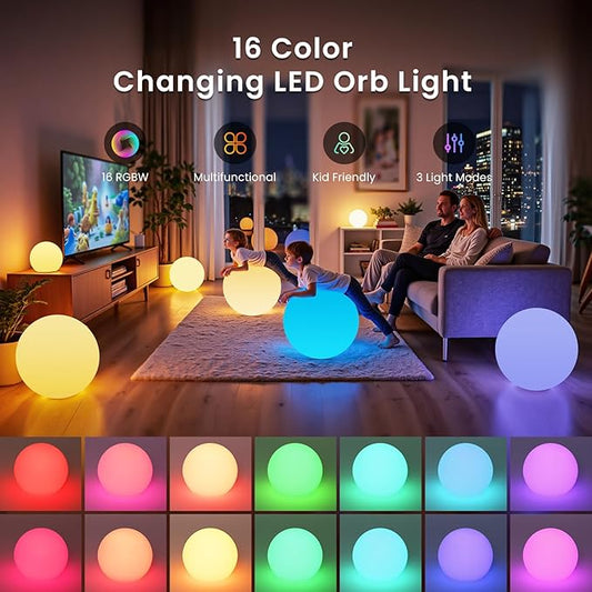 LOFTEK 12-inch LED Dimmable Light Ball: Waterproof Floating Pool Lights with Remote, 16 Colors Sphere Night Light, Cordless & Fast Chargeable, Sensory Toys for Kids, Home, Party, Pool Decor