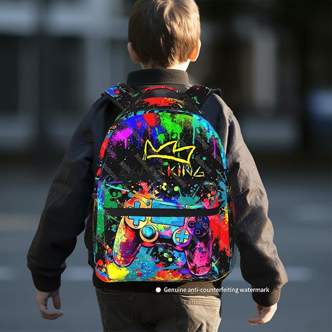 Nebcog Boys Backpack For Kids School Backpack For Boys Children Game Bookbag Teens Elementary Middle School Backpacks for Boy 6-18 Waterproof Lightweight 17 Inches Travel Back Pack