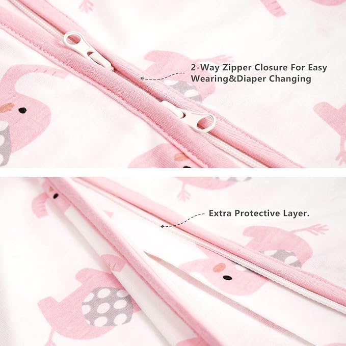 TILLYOU 2 Pack Infant Sleep Sack 0-6 Months 100% Cotton Wearable Blanket 0.5 TOG Sleeveless Summer Sleep Sacks with 2-Way Zipper, Pink Elephant