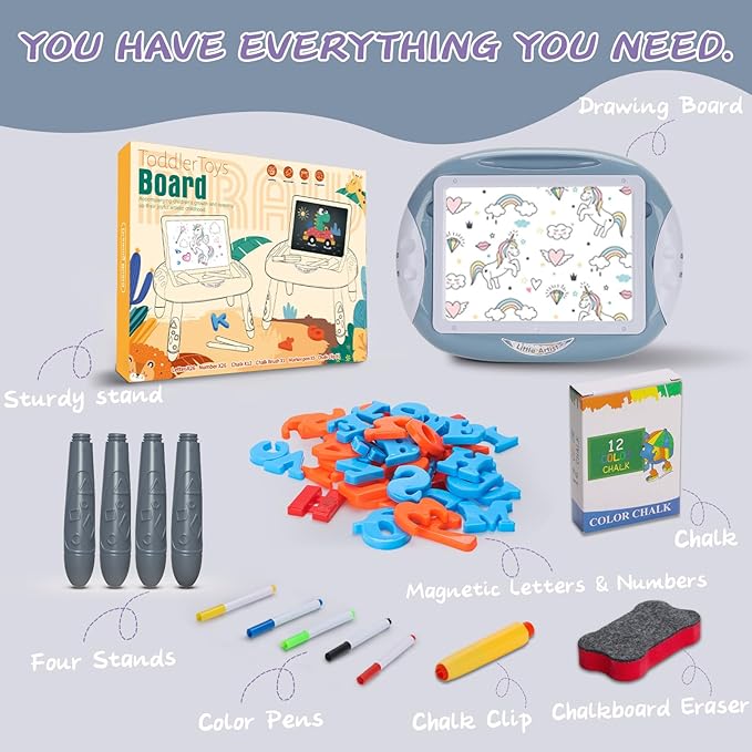Gift for 1-2 Years Old Boy, Boy Toys with Magnetic Letters and Numbers, Portable Doodle Board Easel, Learning and Educational Toy for 1-2 Years Old Boys (Blue)