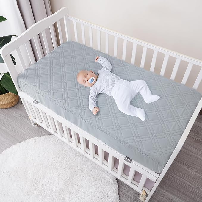 david's kids 2 Pack Waterproof Crib Mattress Protector, Fit Standard Crib and Toddler Mattresses, Ultra Soft and Breathable for Boys Girls Neutral, Grey & Navy Blue Checker