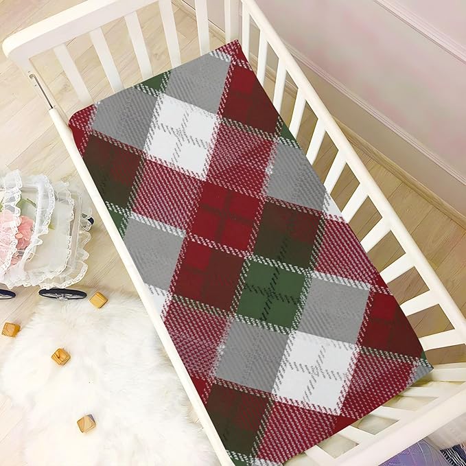 Christmas Plaid Pattern Red Crib Sheets Standard Crib Toddler Mattresses Cover Fitted Baby Bed Sheet Breathable Crib Mattress Sheet for Girls Boys 52" x 28"x5''