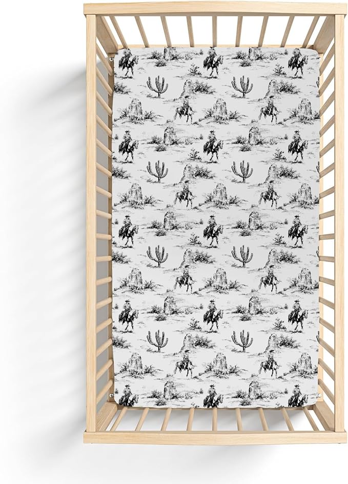 Vintage Western Cowboy Baby Crib Sheets for Boy Girl 28"x52" Retro Cowboy Horse Cactus Soft Stretchy Fitted Crib Mattress Cover Wild Desert Baby Sheet for Standard Crib & Toddler Mattress Pads