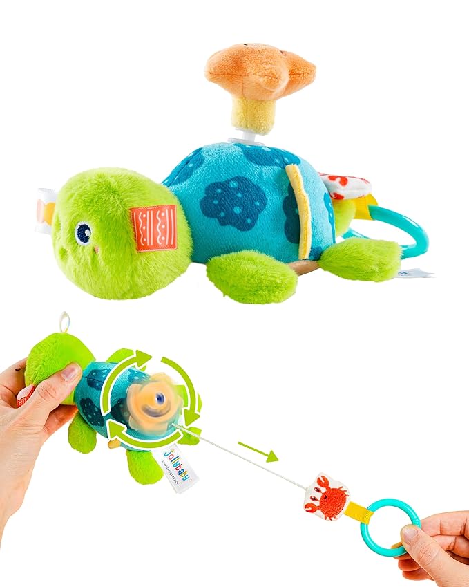 Jollybaby Baby Rattles & Soft Plush Hanging Toy for Stroller Crib car seat and Play Gym, Sensory Developmental Vibrating Toys for Newborn, Baby Christmas Stocking/Socks Stuffers Gifts - Turtle