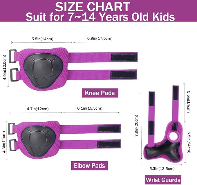Kids/Youth Knee Pads Elbow Pads for 3-14Years Boys Girls 6 in 1 Kids Protective Gear Set Adjustable for Skating Cycling Bike Rollerblading Scooter Roller Skates