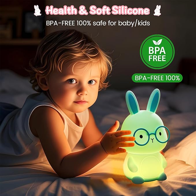 FAMIDUO Bunny Night Light, Rabbit Lamp for Kids, Rechargeable LED Nightlight for Easter Gift,Silicone Bedside Lamp with Touch Color Changing,3 Levels Dimmable/Timmer Nursery Bedroom Light,Room Decor