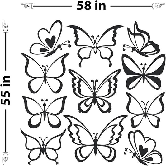 The Decal Guru Butterfly Wall Art Vinyl Stickers DIY Nursery or Girls Room Decor Peel and Stick Butterflies Decals (Black, 55x58 inches)