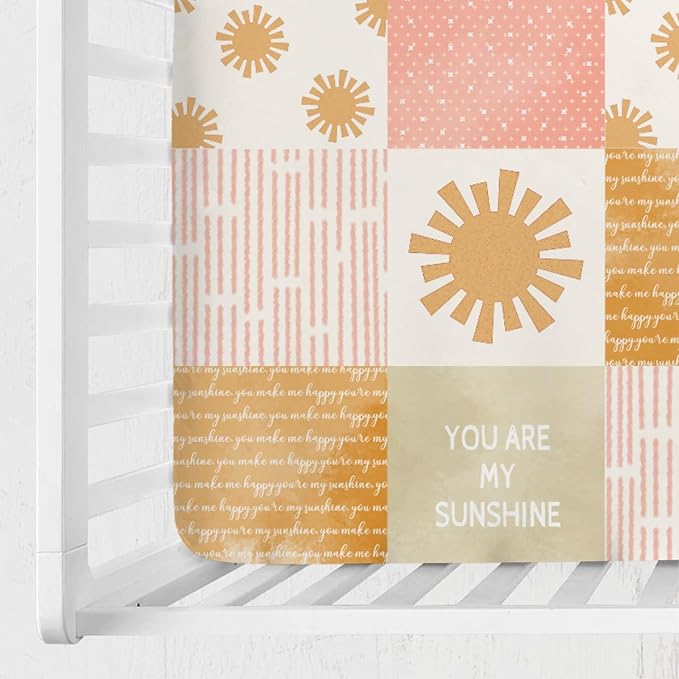 Colorful Boho Sun Baby Crib Sheet 52''x28'' Cute Sunshine Stripes Stretchy Fitted Mattress Sheets for Boy Girl Letters Quote Nursery Toddler Bed Sheets for Standard and Toddler Mattress