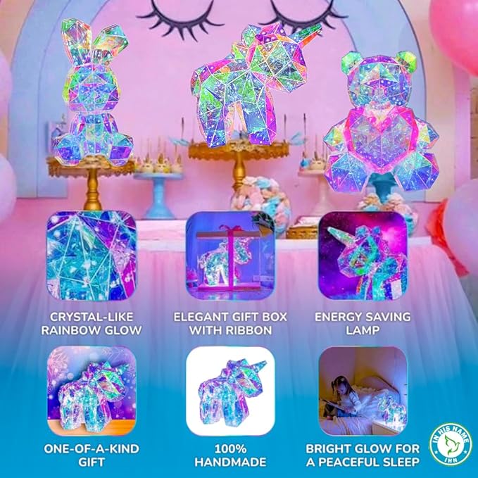 In His Name LED Unicorn Night Light for Girls & Kids - Colorful Magical Lamp for Girls Room - Premium Bedside Lamp & Cute Night Light for Toddlers - Unique Teen Display Gifts Spring Summer Decor