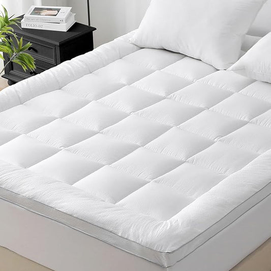 UNILIBRA Cal King Size Mattress Pad Pillow Top Mattress Cover Padded with Down Alternative Filling Cooling Quilted Fitted Mattress Protector Streches up 8-22" Deep Pocket Cooling Mattress Topper