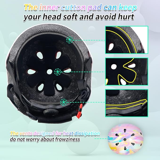Adjustable Gradient Color Kids/Toddler Bike Helmet for 1-2-3-5-8-14 Years Boys Girls,Skateboard Helmet with Knee and Elbow Pads Wrist Guard Roller Skates,Cycling,Skating Scooter Longboard