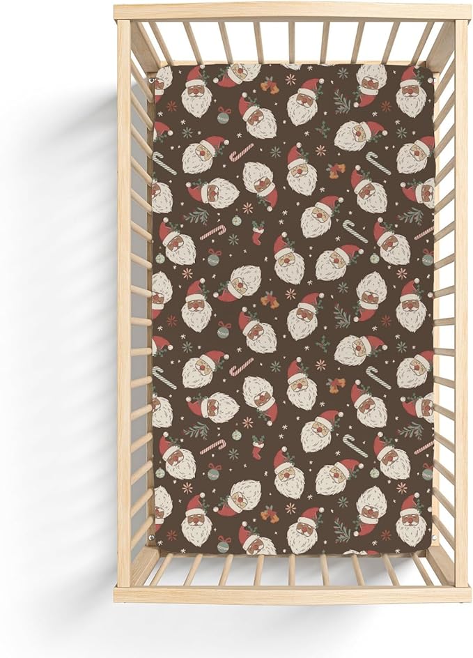 Vintage Christmas Santa Claus Baby Crib Sheets for Boy Girl 52"x28" Santa Stockings Candy Fir Cherry Soft Snug Fitted Crib Mattress Cover Winter Holiday Baby Sheet for Standard Crib & Toddler Mattress