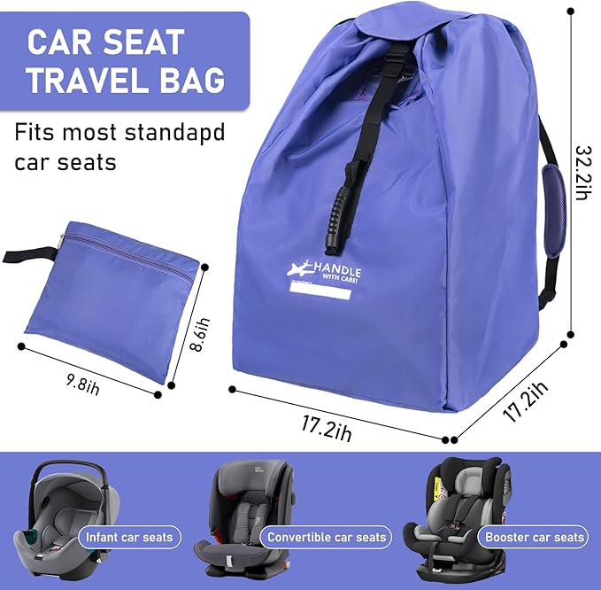 LASUK Car Seat Travel Bag for Airplane - Fits Infant Car Seats, Convertible Car Seats, Booster Seats, Car Seat Bases - for Worry-Saving, Effortless and Safe Travel