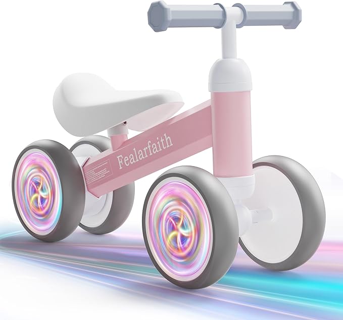 Baby Balance Bike for 1 Year Old Boys Girls, Toddler First Bike with 4 Colorful Lighting Wheels | 12-24 Month Toddler Balance Bike | First Birthday Gifts (Baby Pink)