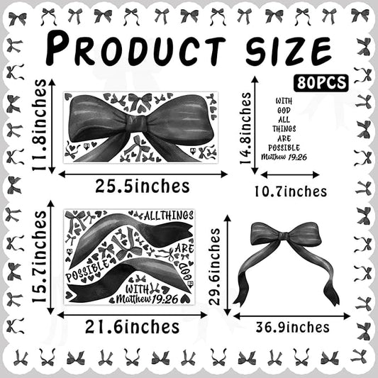 Large Black Bow Wall Stickers Watercolor Bowtie Wall Art Decor for Teen Girls Room Bows Bridal Shower Party Decals for Backdrop Peel and Stick Coquette Inspirational Decal Art Vinyl Mural for Bedroom
