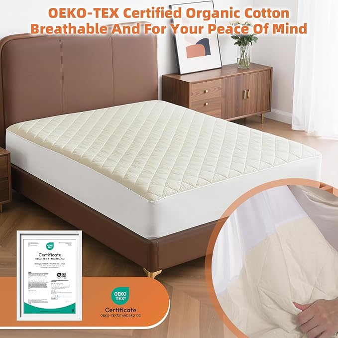 Lofe Organic Cotton Twin Mattress Protector - Top&Side 100% Waterproof Mattress Protector, Breathable Organic Mattress Protectors, Noiseless Twin Mattress Protectors Waterproof 75x39x17 in