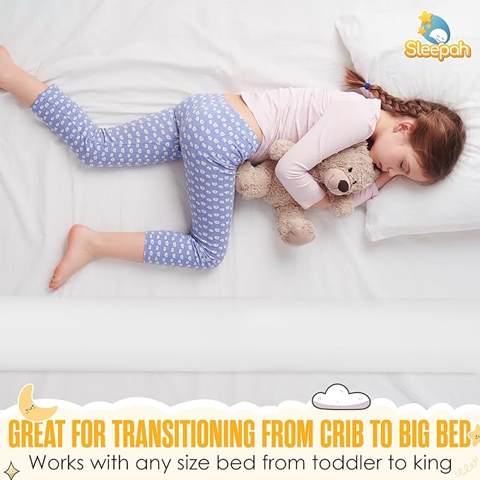 Sleepah Bed Bumpers for Toddlers Memory Foam Rail Guards Waterproof Washable Dual Sided Non-Slip Soft Cover - Safety Guard Noodle Long Pillow Pads for King Queen Full Twin Beds (1 Pack)