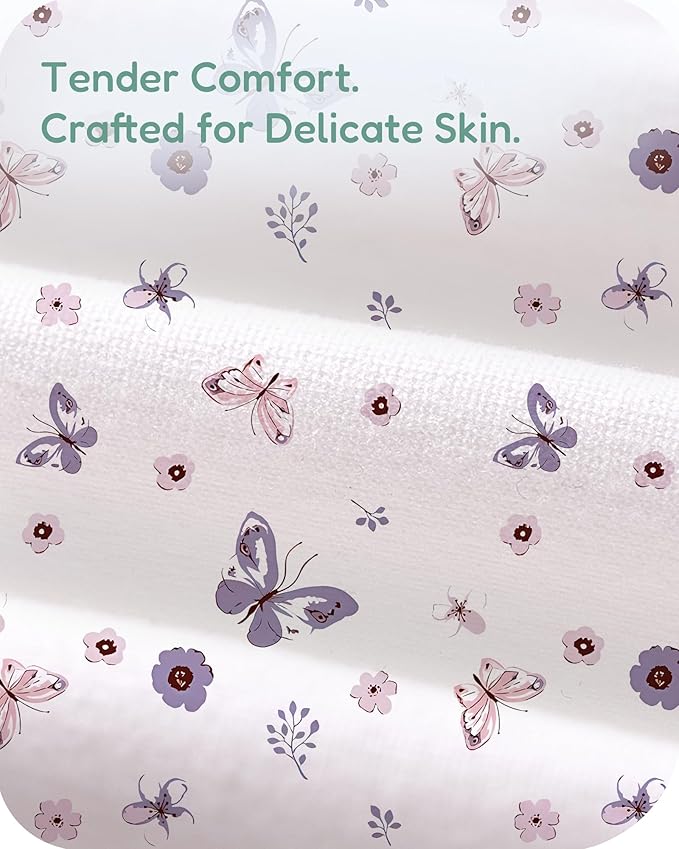 Pack and Play Sheets Fitted, Soft Purple+Butterflies, Hypoallergenic, Cozy and Safe, 2 Pack for Boys and Girls