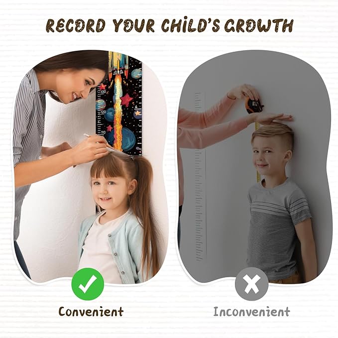Woodemon Personalized Name Kids Growth Chart for Wall, Rocket Premium Canvas Removable Height Chart for Kids, Height Measurement for Wall, Height Chart for Kids & Babies, Kids Nursery Decor
