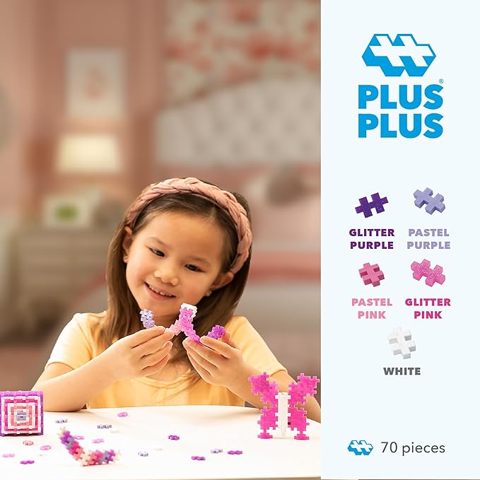 PLUS PLUS 70 Piece Interlocking Building Blocks for Kids, Open Ended Connecting Toys, Stem Bin Classroom Mini Manipulatives - Glitter Mix Play Tube