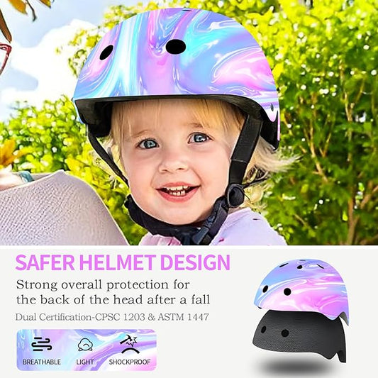 Adjustable Gradient Color Kids/Toddler Bike Helmet for 1-2-3-5-8-14 Years Boys Girls,Skateboard Helmet with Knee and Elbow Pads Wrist Guard Roller Skates,Cycling,Skating Scooter Longboard