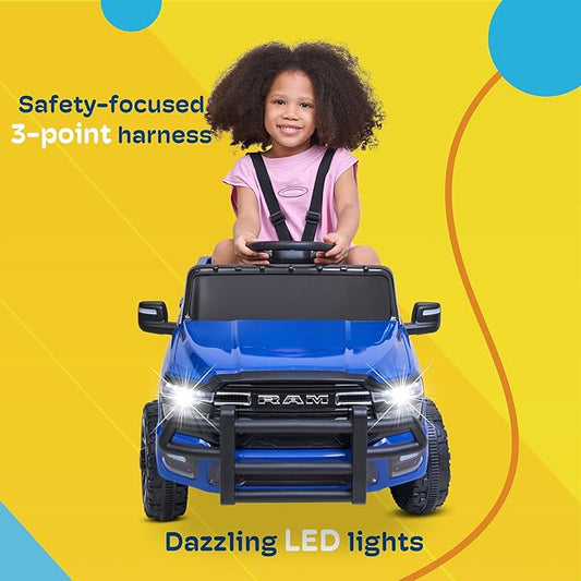 Kidzone Ride On Truck for Kids, Licensed RAM 3500 12V Battery Powered Electric Car Toy with Remote Control, LED Lights, Bluetooth Music & Rear Suspension - Pink