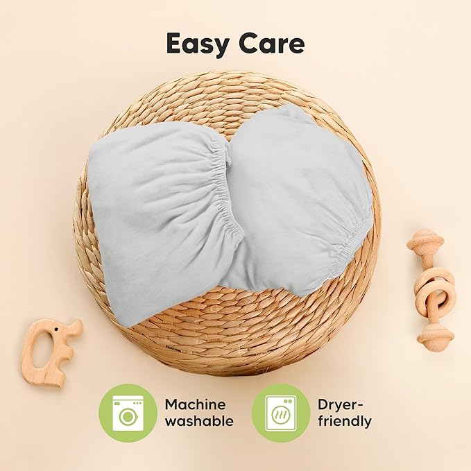 Pack and Play Sheets Fitted - 2-Pack Mini Crib Sheets for Pack N Play Mattress 38x26, Soft & Cozy, Neutral Toddler Playard Bedding, Snug Fitted Mini Baby Crib Mattress Cover Boy, Girl (French Gray)