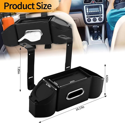 Oivjckx 7-In-1 Multifunctional Car Seat Back Organizer with Cup Holders, Tissue Box, Garbage Can & Hooks, Headrest Storage & Cup Holder for Backseat (Black)