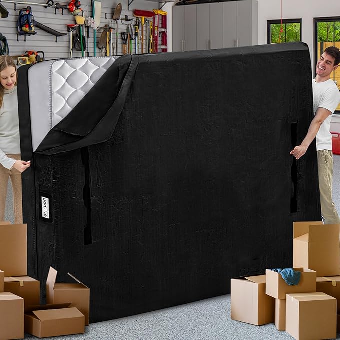 Mattress Bags for Moving and Storage, BETU Waterproof Mattress Protector Twin XL Mattress Cover with 8 Heavy Duty Handles and Zipper Extra Thick Moving Supplies for Dorm Reusable (82x42x13.5 Black)