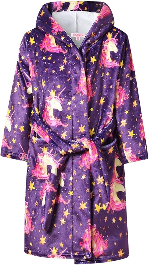 QPANCY Girls Robe Kids Bathrobes Soft Plush Fleece Pajamas Sleepwear