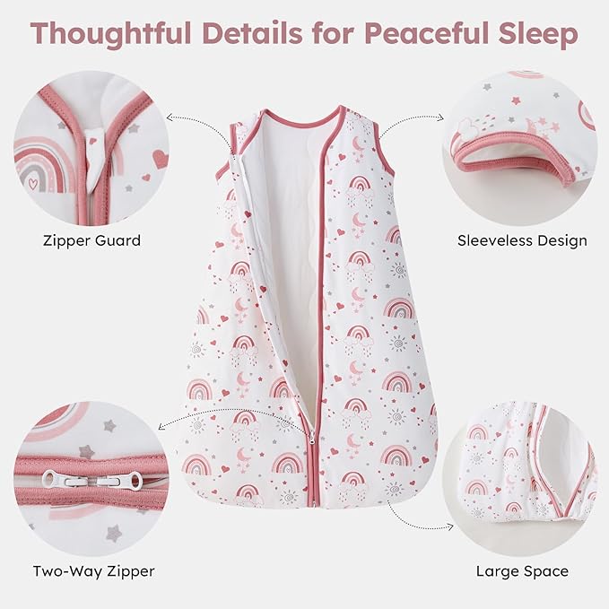 Baby Sleep Sack 12-18 Months, 2.5 TOG Cotton Winter Baby Wearable Blanket with 2-Way Zipper, Warm Soft Sleeping Bag for Toddler Boy Girl, Large Rainbow
