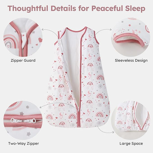 Baby Sleep Sack 0-6 Months, 2.5 TOG Cotton Winter Baby Wearable Blanket with 2-Way Zipper, Warm Soft Sleeping Bag for Newborn Infant Boy Girl, Small Rainbow