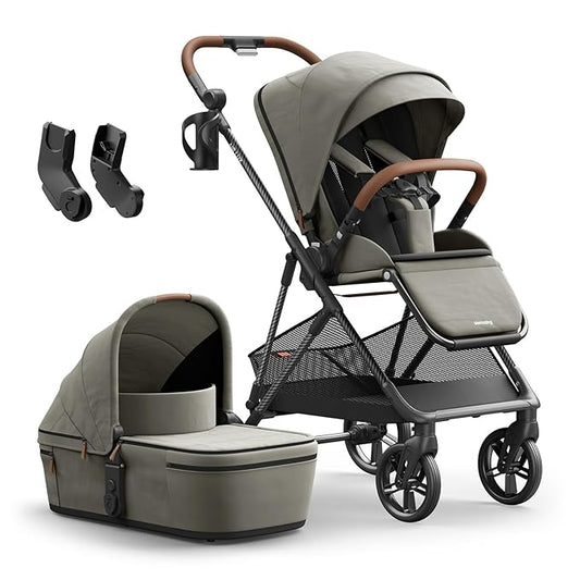 MAMAZING Air Lux Baby Stroller, Strength Carbon Fiber Frame & Only 15.8lbs, Infant Stroller with Bassinet & Cup Holder, One-Hand Compact Folding & Reversible Seat, Soft Insert & Car Seat Adapter