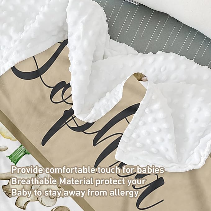 Custom Name Crib Bedding Set 3-Piece – Cute Dinosaur Design Baby Bedding Set with Personalized Soft Blanket, Fitted Sheet, Changing Pad Cover – Ideal Newborn Gift for Boys and Girls