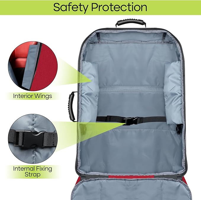 ZRRAJOY Padded Car Seat Travel Bag for Airplane, Heavy Duty Backpack for Air Travel, Water-Resistant Carrier with Shoulder Strap, Fits Most Car Seats (Red)