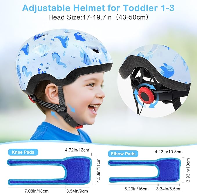 Toddler Helmet, Baby Infant Bike Helmet with Toddler Knee Pads and Elbow Pads Set for Kids 1-3 Years, Adjustable Baby Bike Helmets for Scooter Bicycle
