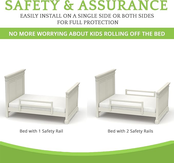 Safety Guard Rail for Baby, Kids, and Children - Solid Wood Safety Bed Rail for Toddlers - Easy Installation - Premium Protection for Bunk, Twin, Full, Queen and King Size Beds - (Vintage White)