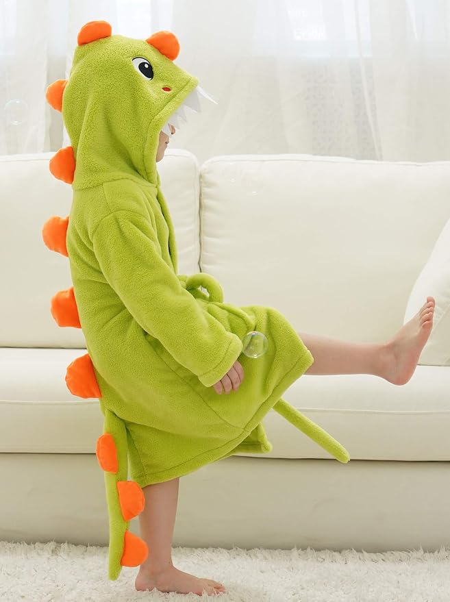 Boys Girls Bathrobe Kids Toddler Cartoon Dinosaur With Tail Hooded Sleep Robe