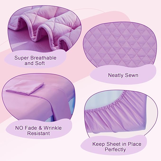 Wowelife Toddler Bedding Set, 4 Piece Toddler Bedding Soft and Breathable Crib Bedding Set, Includes Quilted Comforter, Flat Top Sheet, Fitted Sheet, Envelope Pillow Case for Boys and Girls, Purple