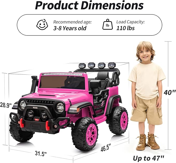 2 Seater Ride on Electric Car, 12V Ride on Toy Car for Kids 4-8 w/Remote Control, EVA Tires - Pink